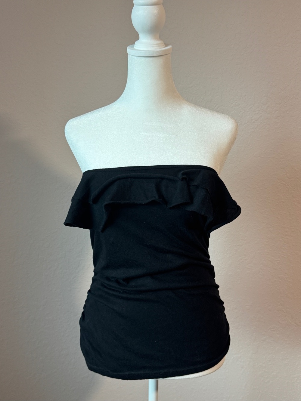 Vintage Y2K Voice Black Strapless Tube Top Ruched Ruffle Medium 2000s